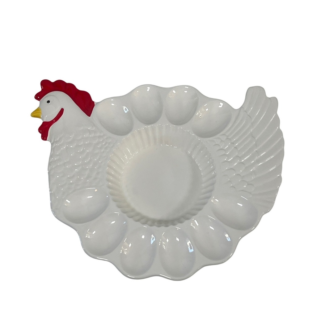 Vintage Teleflora Deviled Egg Platter Dish Rooster‎ Chicken Portugal Farmhouse